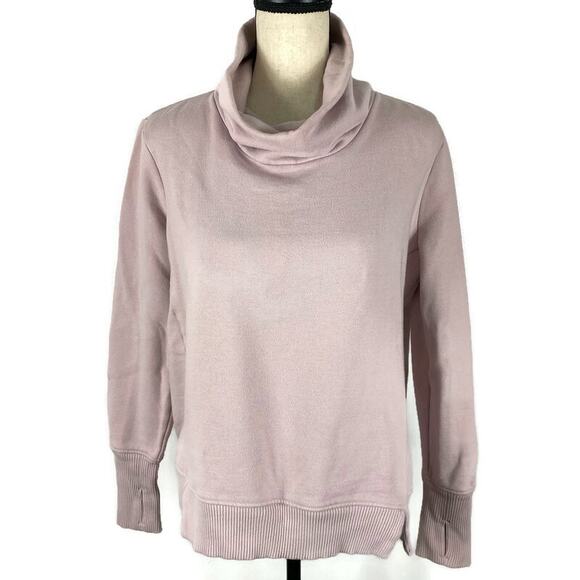 Athleta Funnel Sweatshirt Cowl Neck Fleece Pullover Blush Pink Womens Small - Picture 1 of 10